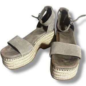 Toms Stylish Light Olive/Taupe Suede Ankle Buckle Platform Sandals